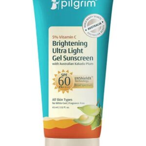 Pilgrim Brightening Gel Sunscreen SPF 60 PA++++ with 5% Vitamin C, Niacinamide & White Tea | Oil-Free, Lightweight | Non greasy | All Skin Types (45 ml)