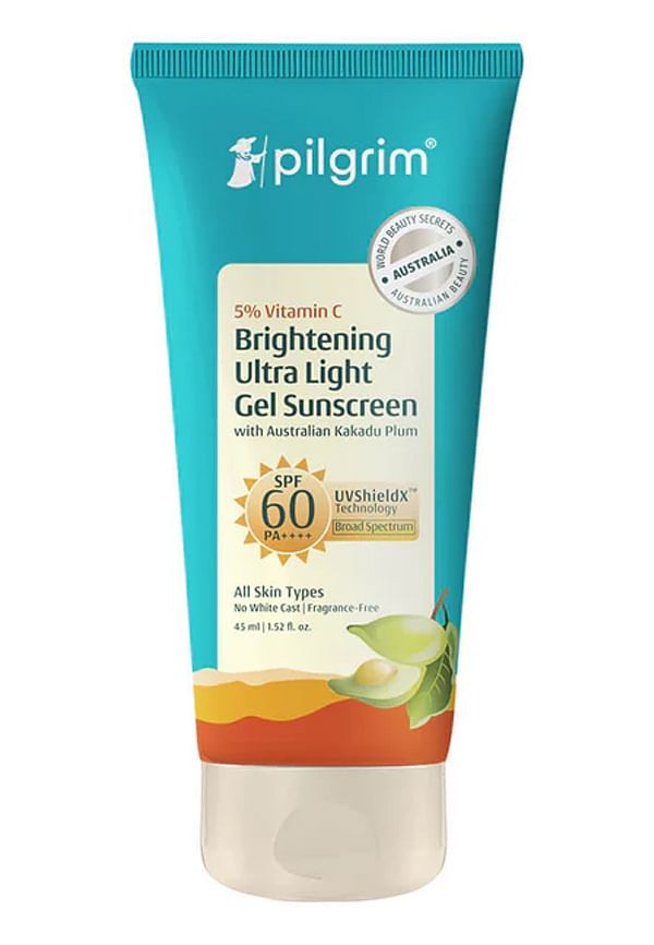Pilgrim Brightening Gel Sunscreen SPF 60 PA++++ with 5% Vitamin C, Niacinamide & White Tea | Oil-Free, Lightweight | Non greasy | All Skin Types (45 ml)