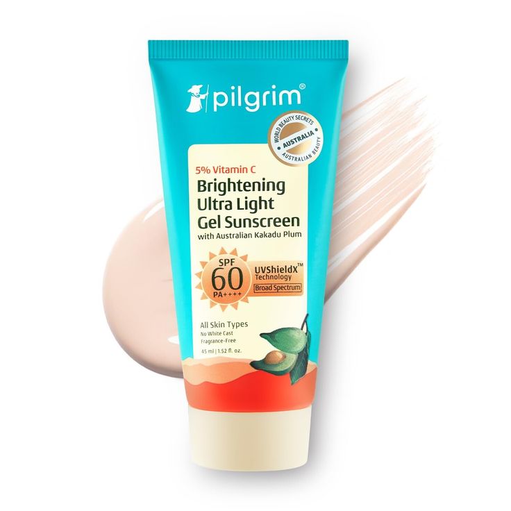Pilgrim Brightening Gel Sunscreen SPF 60 PA++++ with 5% Vitamin C, Niacinamide & White Tea | Oil-Free, Lightweight | Non greasy | All Skin Types (45 ml) - Image 2